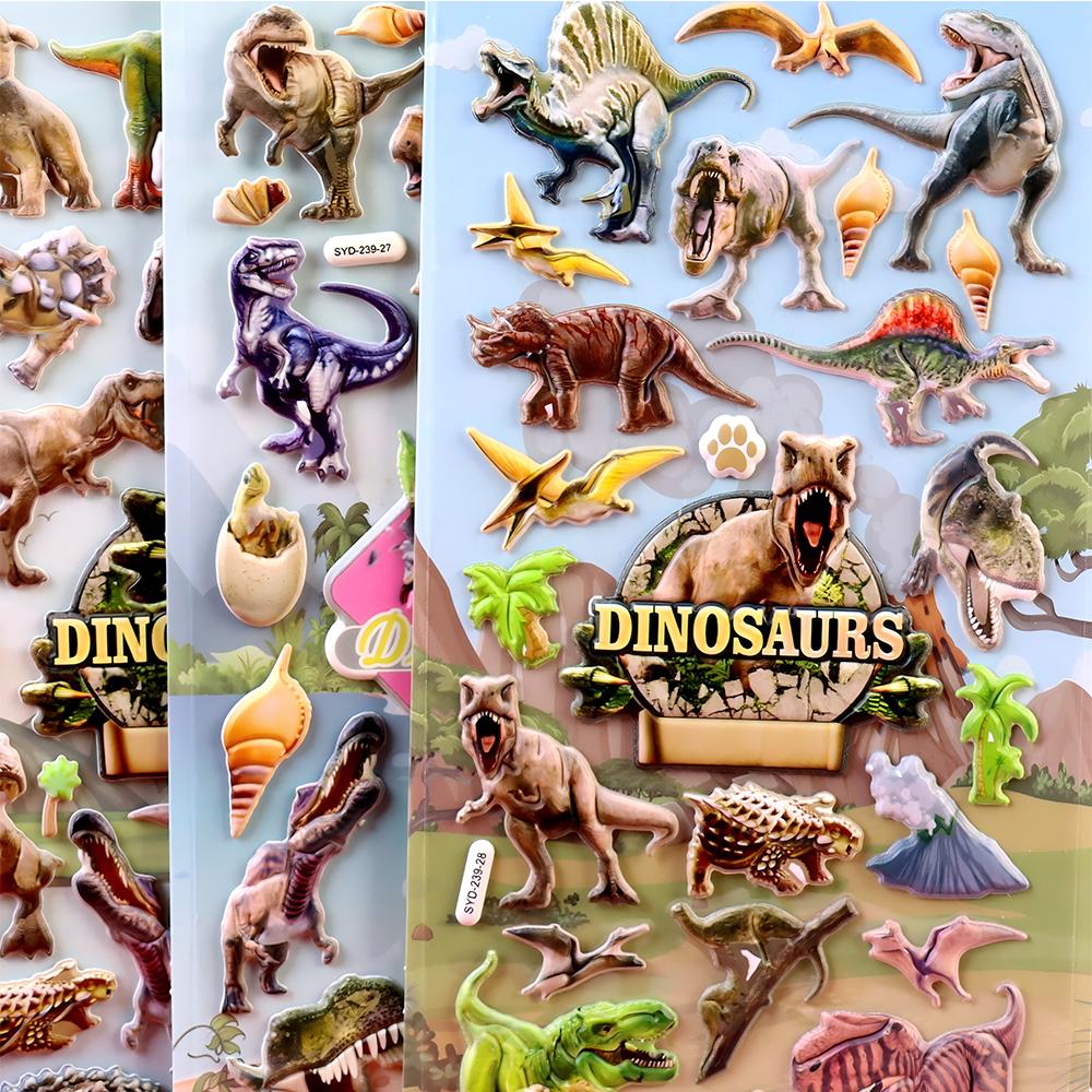 Cool 4Pcs Dinosaur Bubble 3D Stickers Decals Fridge Laptop Water Bottle Diary Phone Travel Luggage Decoration Sticker Party Gift