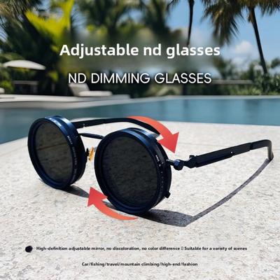 Handmade Adjustable Dimming Sunglasses Retro Punk Round Men'S Outdoor Fishing Uv400 Driving Sunglasses For Women