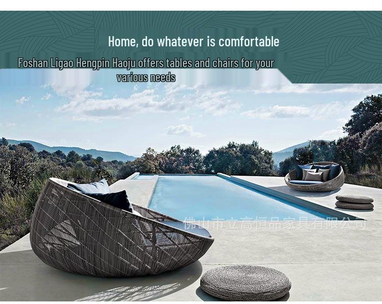 Round Rattan Outdoor Sofa Bed for Patio, Terrace, or Poolside Lounge