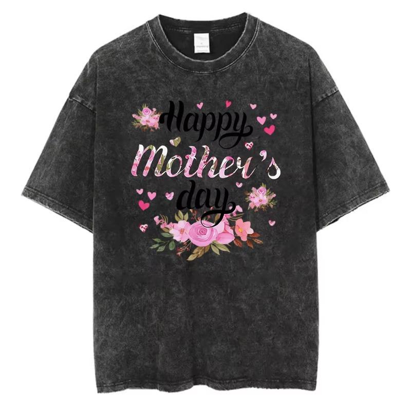 Zachodni T-shirt z Panterką dla Mamy Babci Vintage Spłowiały Czarny Bawełniany Luźny Krótki Rękaw Top dla Boho Mam