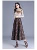 2025 Spring A-Line Skirt: Wool Front, Lace Back, Half-Elastic Waist, Long Skirt.