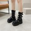 New Metal Decoration Women's Boots Side Zipper Round Toe Thick Sole Belt Buckle Women's Shoes Fashion Punk Style Mid-calf Boots