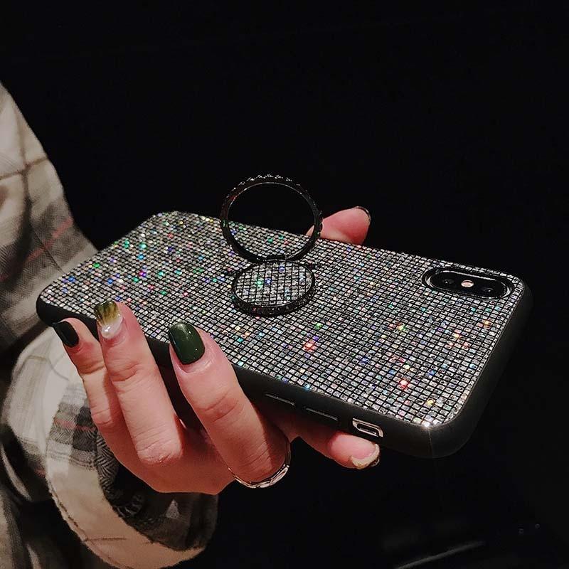 Do Samsung A13 A14 A15 A16 A23 A33 A53 A73 Redmi Note 13 12 Pro 12S Huawei iPhone z cyrkoniami 360 uchwyt na telefon z pierścieniem Glitter Bling silikonowe etui