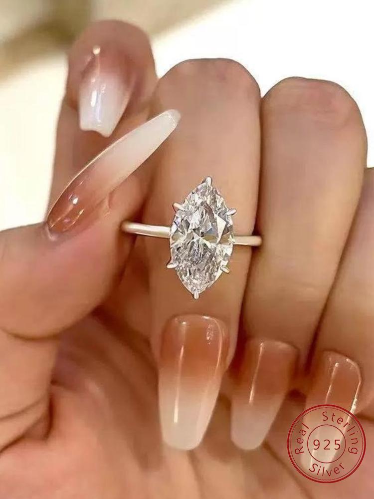925 Silver Simple Classic 1-3 Carats Marquise Zircon Ring For Women Engagement Wedding Luxury High Quality Fine Jewelry
