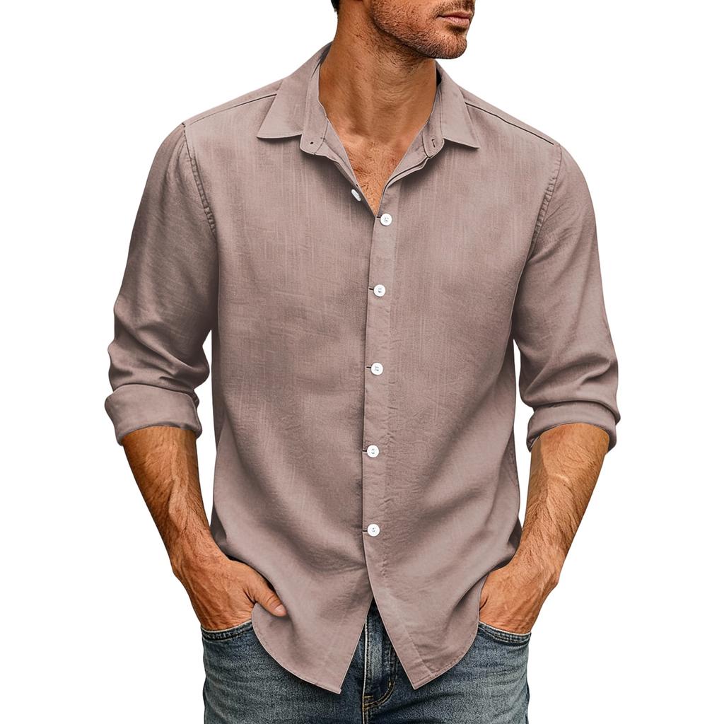 Men's Loose Fit Long Sleeve Button Down Shirt Vintage Casual Versatile Breathable Top for Commute Outdoor Daily Wear