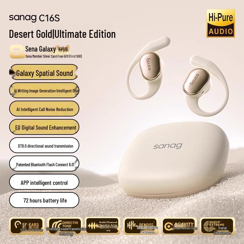 Sanag C16S Ear-Hook Bluetooth Headphones: Open-Ear Design, Ultra-Long Battery Life, 2025 Model