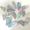 Yousheng 12Pcs/Set 3D Hollow Butterfly Wall Sticker, Removable Holographic Butterfly Decoration, Iridescent Butterflies Decal for Wedding Anniversary