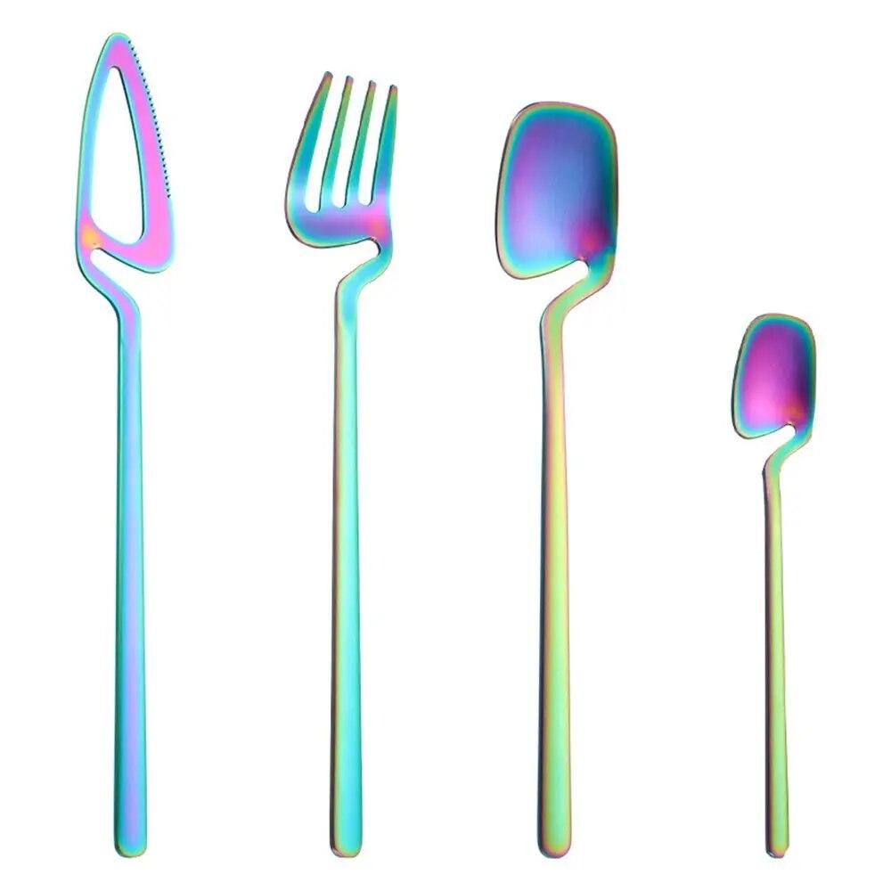 

Обед, матовый набор многоразовой посуды из нержавеющей стали, черный набор столовых приборов, ножи, ложка, вилка