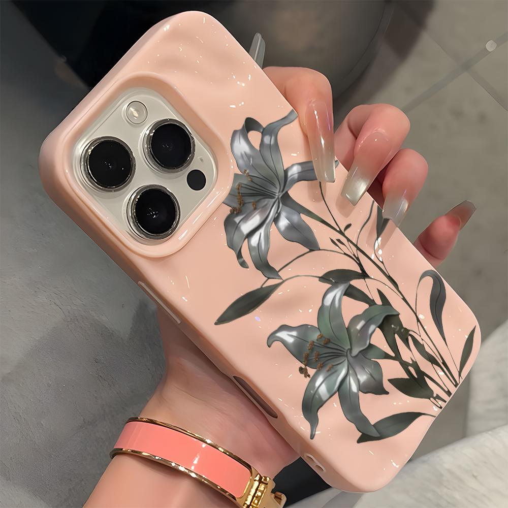 Vintage Dark Lily Flower Pattern Wave Texture Phone Case For iPhone 11 12 13 14 15 16 17 Pro Max 14 15 Plus Air Soft Back Cover
