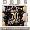 2D Happy 70th Birthday Backdrop Black Gold Ribbon Party Decoration