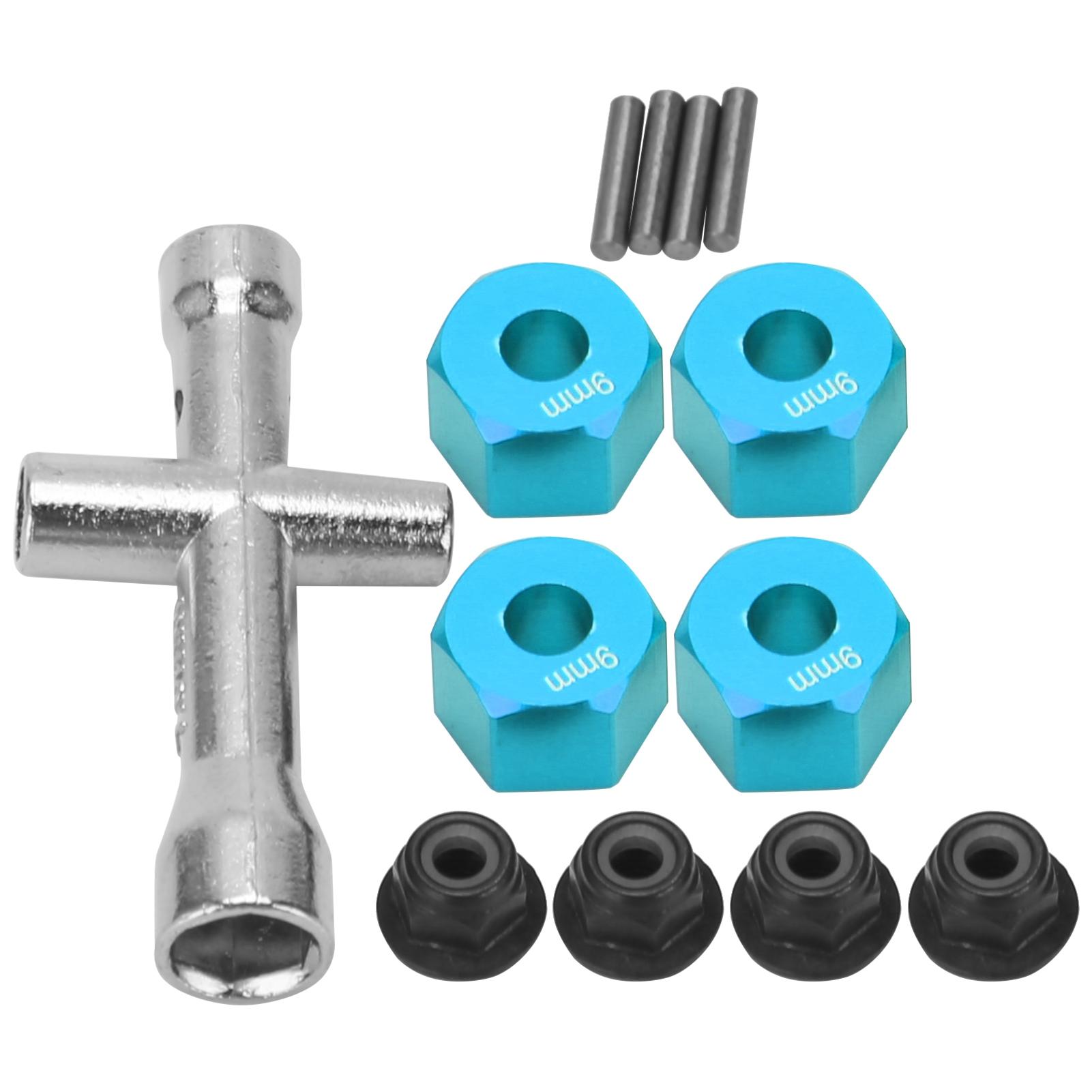 

12mm Wheel Hex Hub Adapter 9mm Thick M4 Flange Lock Nuts Cross Wrench Set for 1 10 RC CarBlue синій