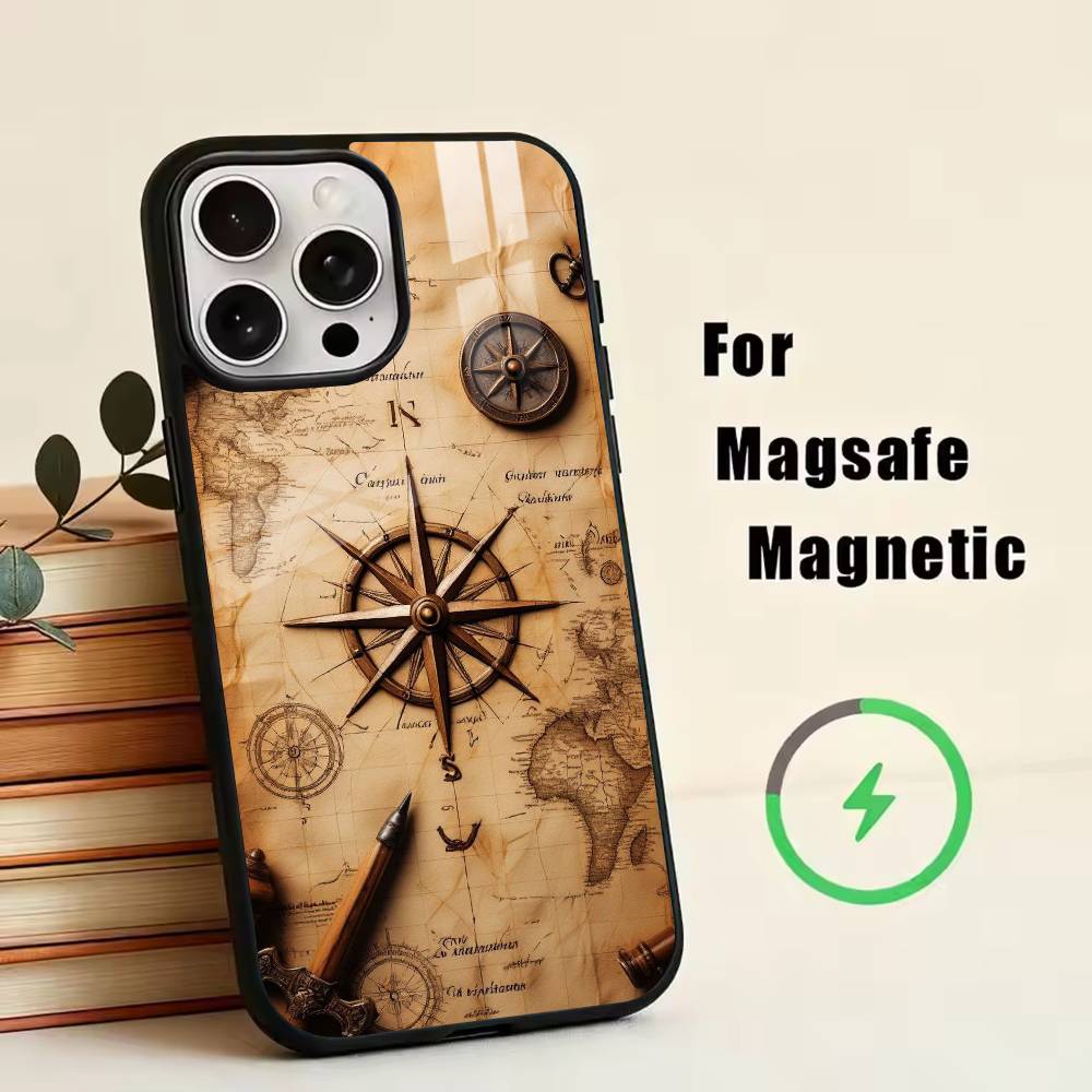 Vintage Nautical Compass  Phone Case For iPhone17,16,15,14,13,12,11 Plus,Pro Magnetic with Magsafe Wireless Charging
