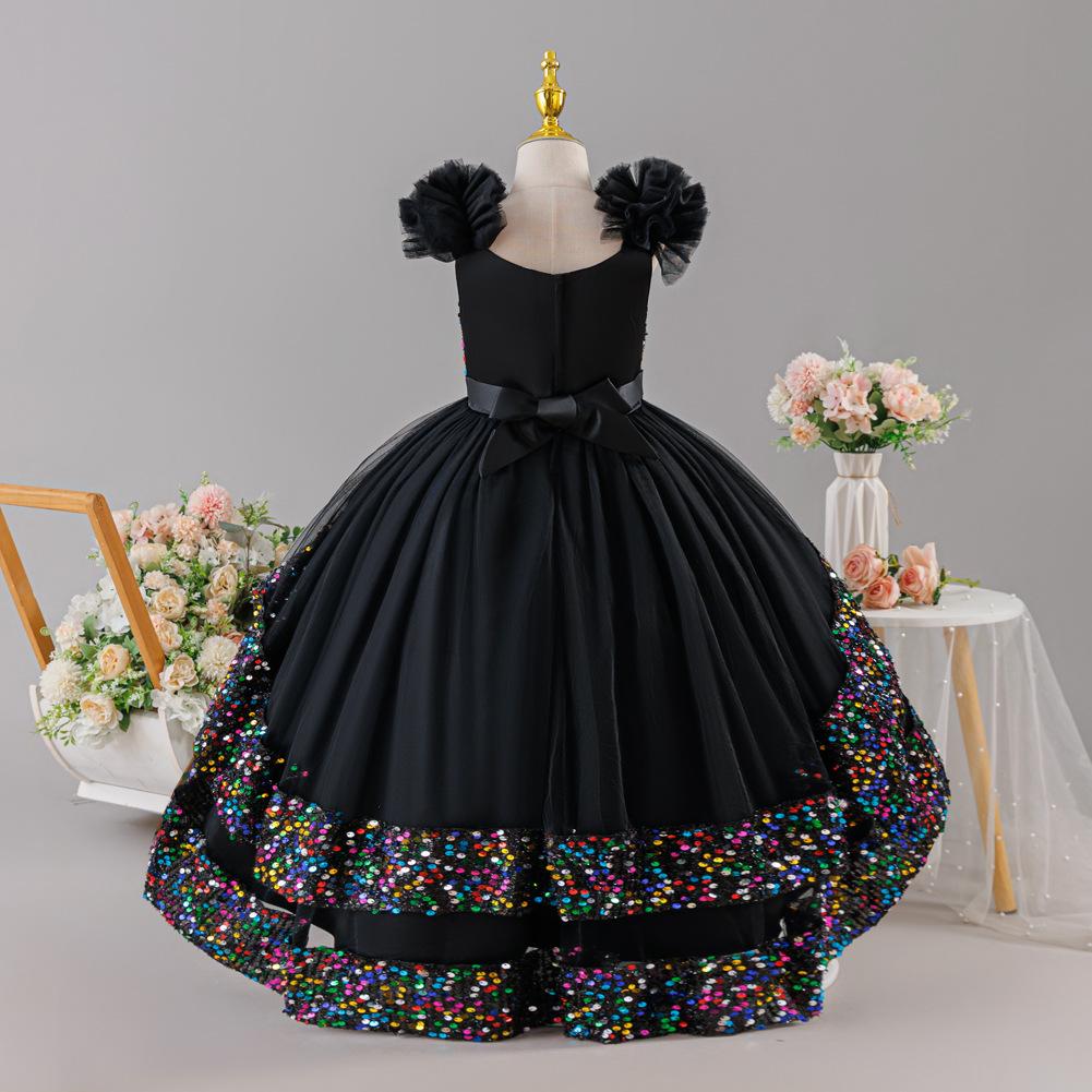 Pailletten-Prinzessinnenkleid: Formelles Kleid für Mädchen für Geburtstage und Partys – Schleife, Pailletten, Trägerlos, Schleppe