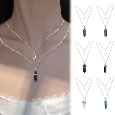 Multi Necklace Hexagonal Bullet Gothic Natural Stone Moon Supernatural Pentagram Choker Pendant Women Gifts