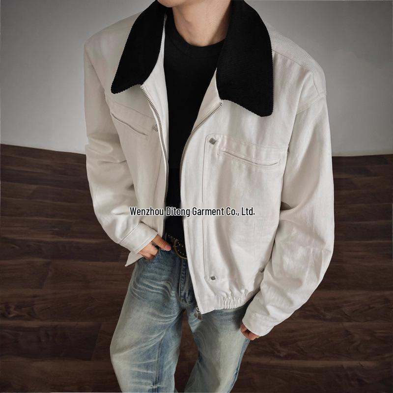 Men s Autumn White Corduroy Barn Style Retro Workwear Jacket L