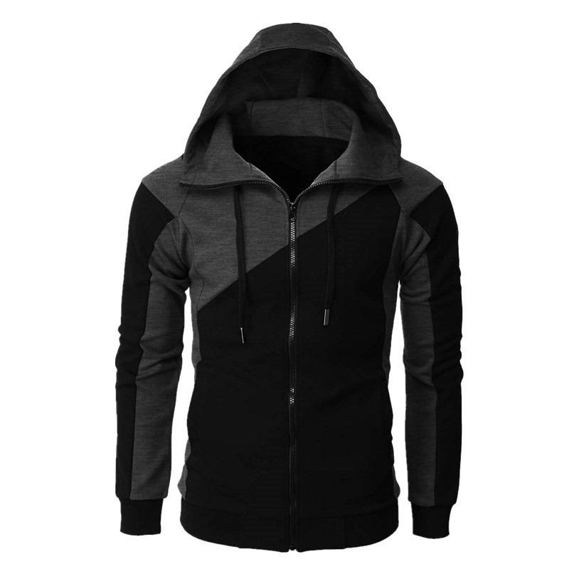 Color blocking jacket men's slim fit hooded short sleeved men's hoodie casual fashion men's long sleeved sportswear Hoodies & Sweatshirts (men’s)