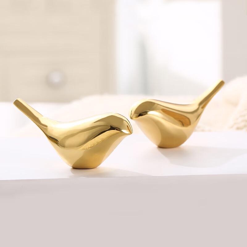 Nordic Golden Copper Bird Figurines (Pair)