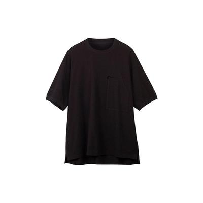 Solid Color Pocket Crew Neck Short Sleeve T-Shirt Unisex Tops Black H63083