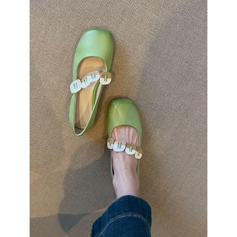 Sheepskin Version~ Genuine Leather Retro Mary Jane Shoes Women's Round Head Versatile Commuter Gold Buckle Shoes Shoes Light Mouth Small Leather Shoes