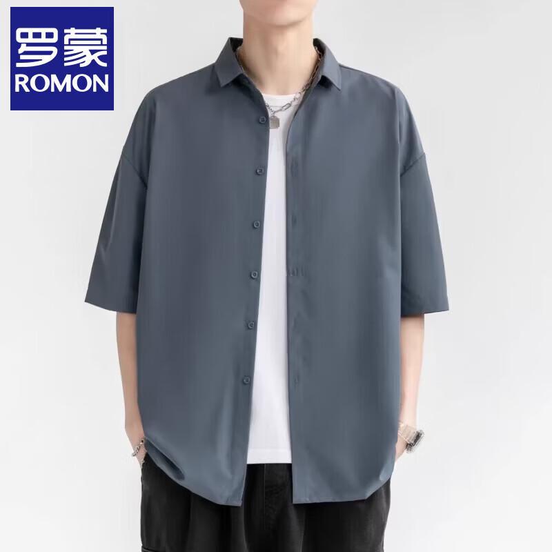 Romon Men s Solid Casual Short-Sleeve Shirt M