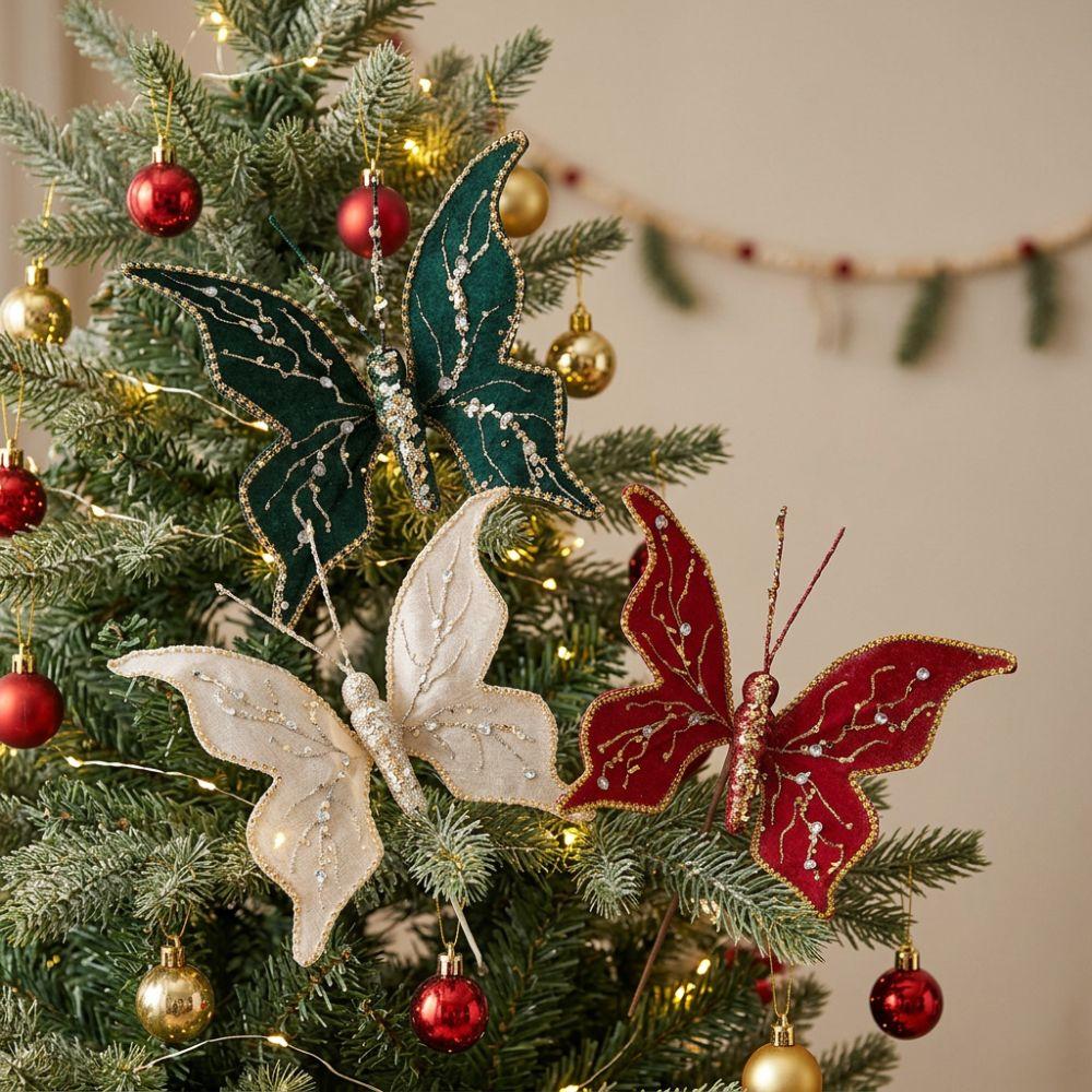 Handmade Sequin Butterfly Christmas Pick Glitter Holiday Artificial Butterfly Wedding Decor