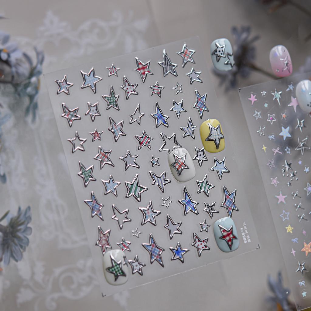 5D Bronzing Laser Pentagram Nails Sticker 3D Metallic Effect Exquisite Colorful Star Self Adhesive Nail Art Stickers Decals DIY