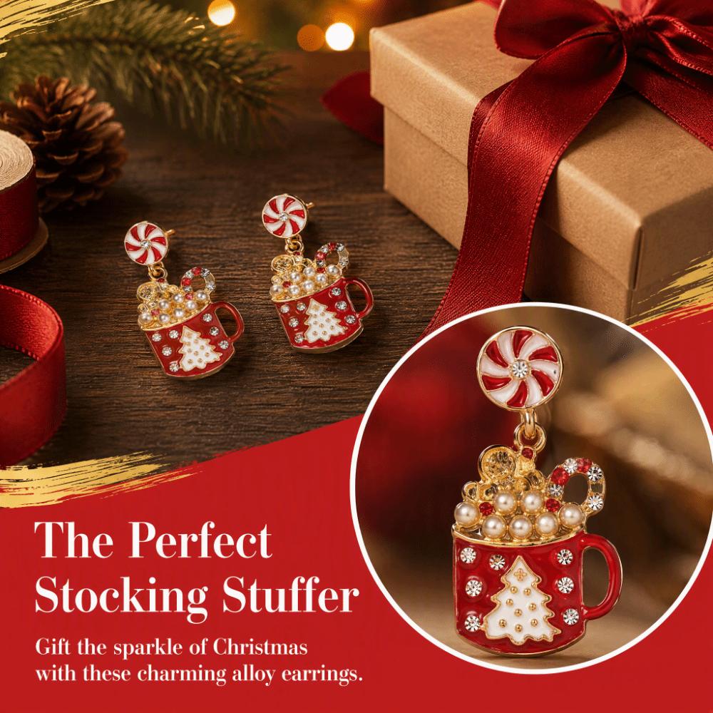 Rhinestone Christmas Earrings Dripping Oil Christmas Jewelry Sweet Xmas Drop Dangle Stud Party