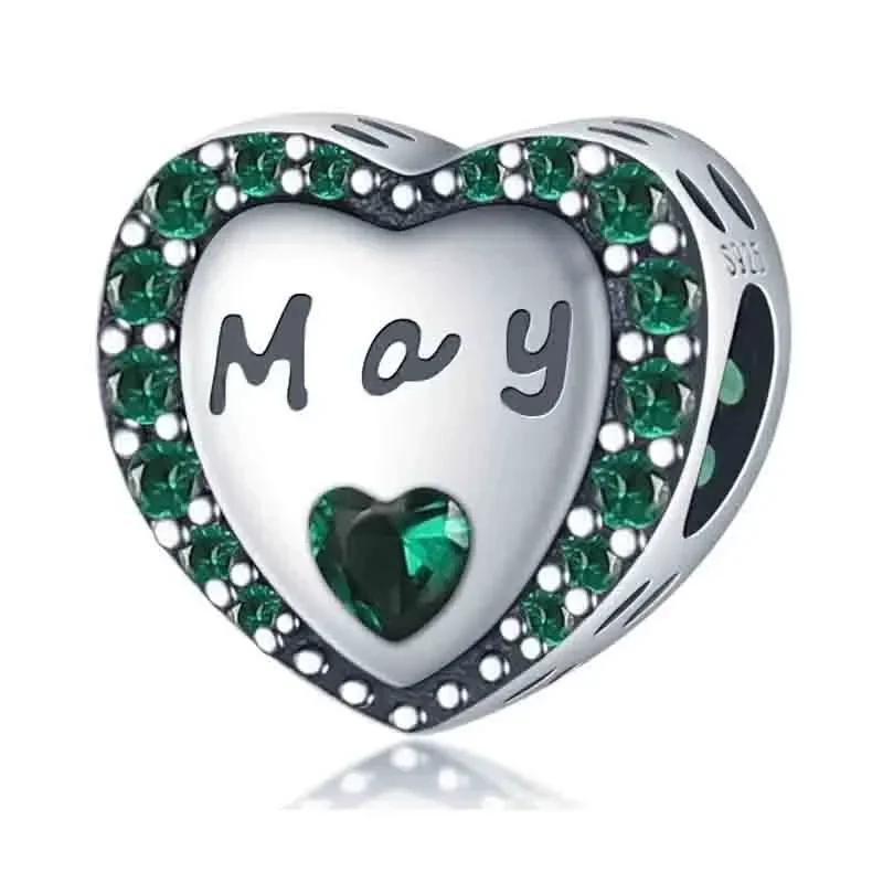 Original Copper Blue Heart Zircon Twelve Zodiac Signs Months Flowers Charms Beads Fit Bracelet Women Jewelry Diy Fine Gift