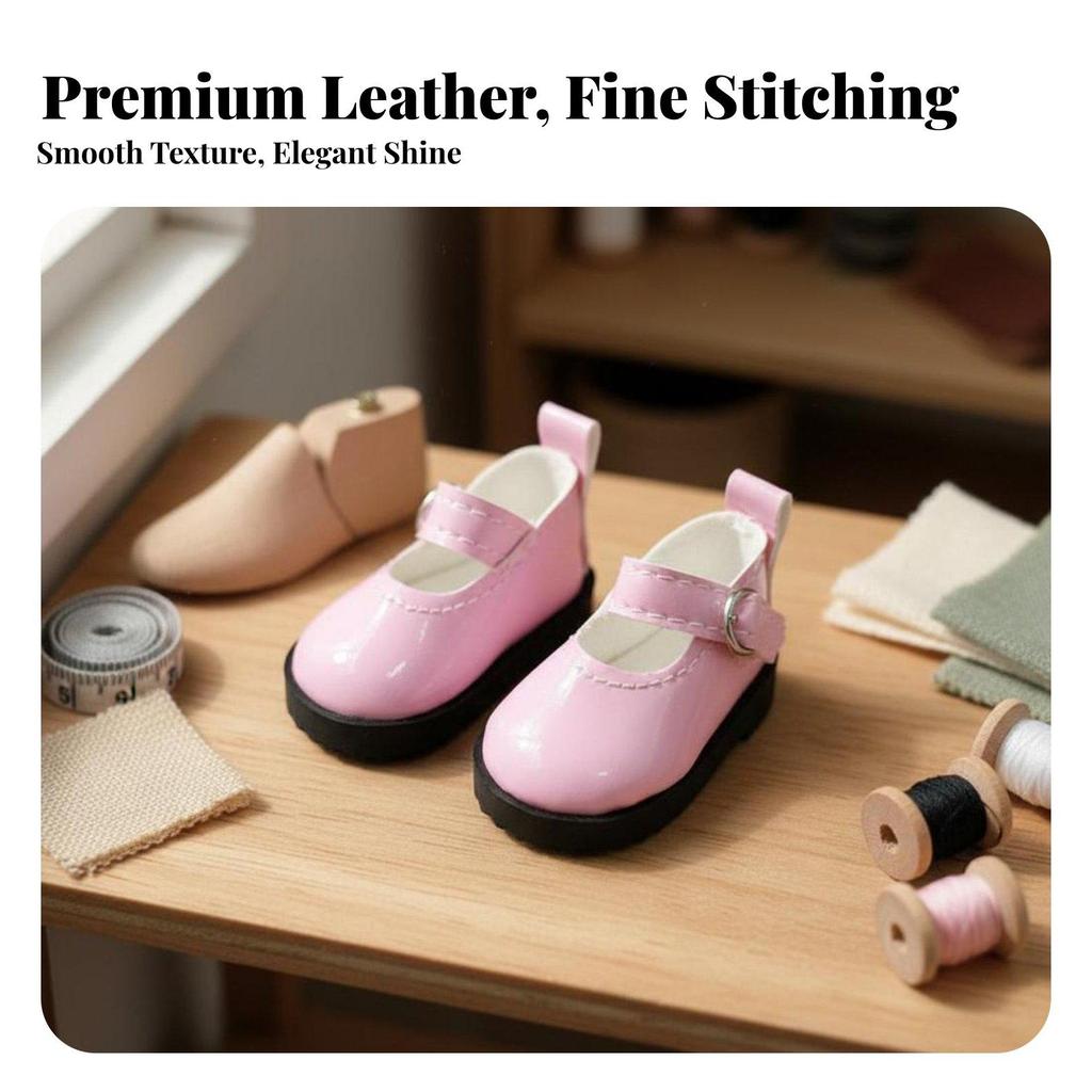 1 Pair BJD Doll Footwear for 1/6 Scale Dolls PU Leather Shoes with Fine Stitching And Low Strap
