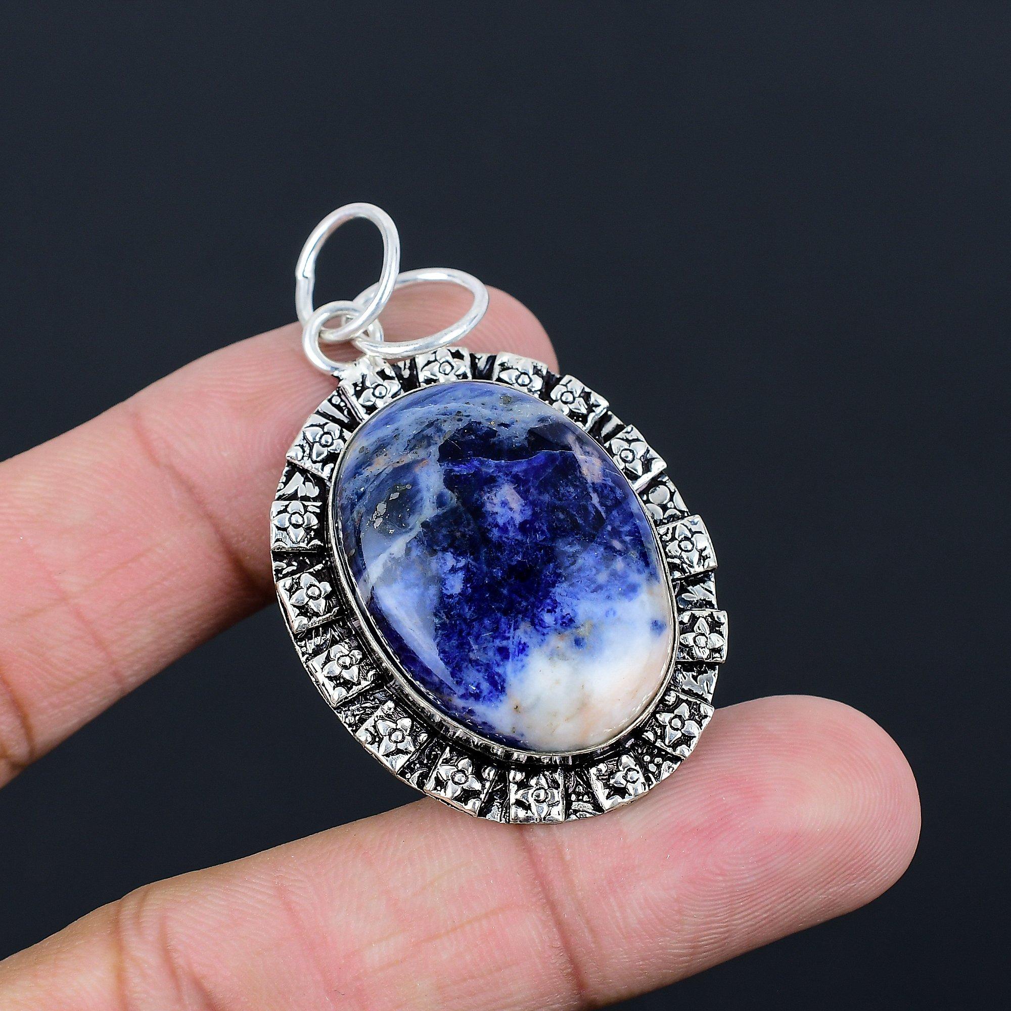 

925 Sterling Silver Sodalite Stone Third Eye Chakra Mother Birthday Boho Pendant