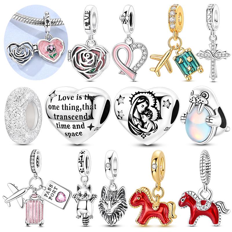 925 Silver Golden Pony Heart Cross Four Leaf Clover Tree of Life Charms Beads Fit Bracelet Women Jewelry