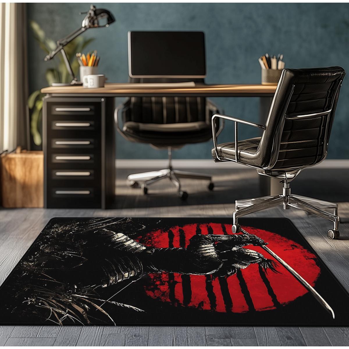 samurai warrior crystal velvet rug Japanese culture design black red sun background office room decor martial arts theme rug 50x 80cm