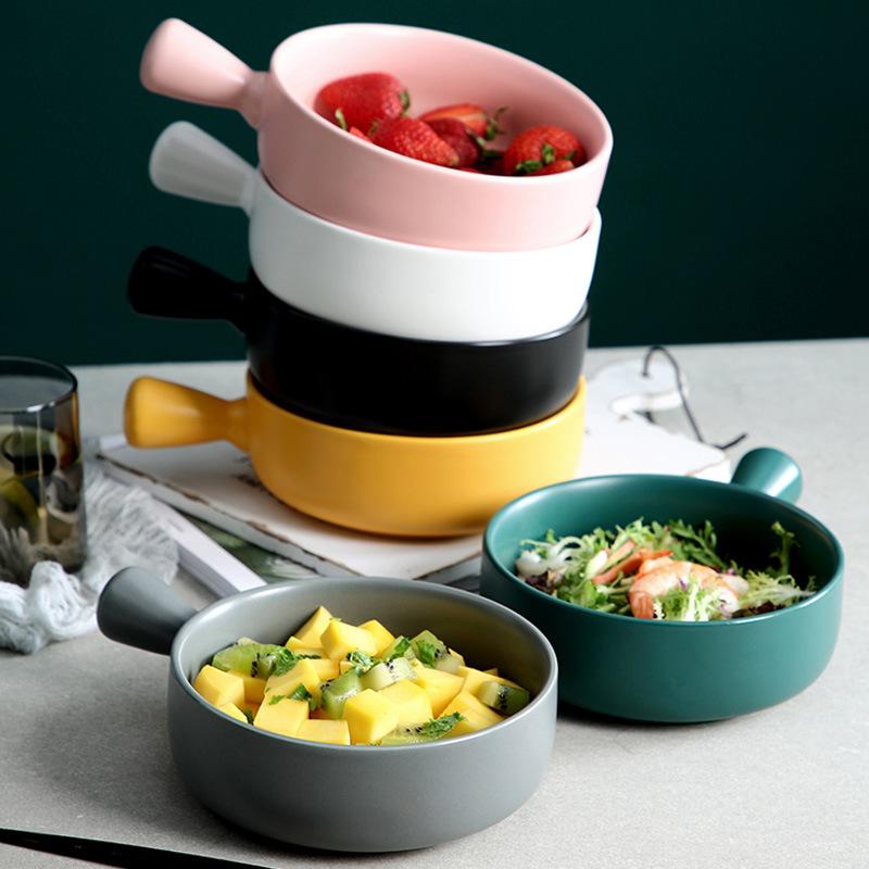 Factory Direct Sell Color Glazed Matte Nordic Baking Bowl Noodle Salad Bowl Ceramic Bowl With Handle