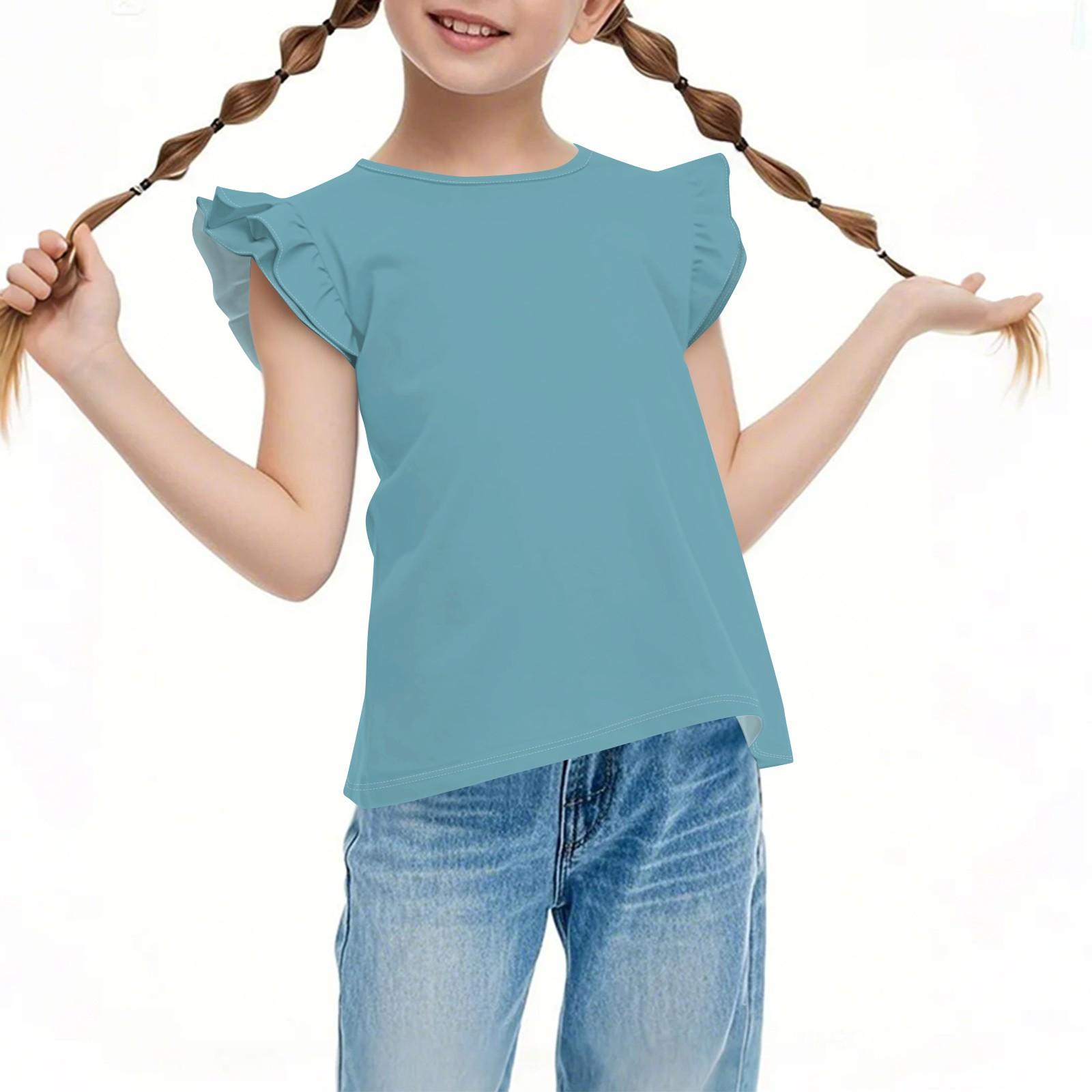 

Детский повседневный топ с короткими рукавами и складками, милый, с круглым вырезом, однотонный 120