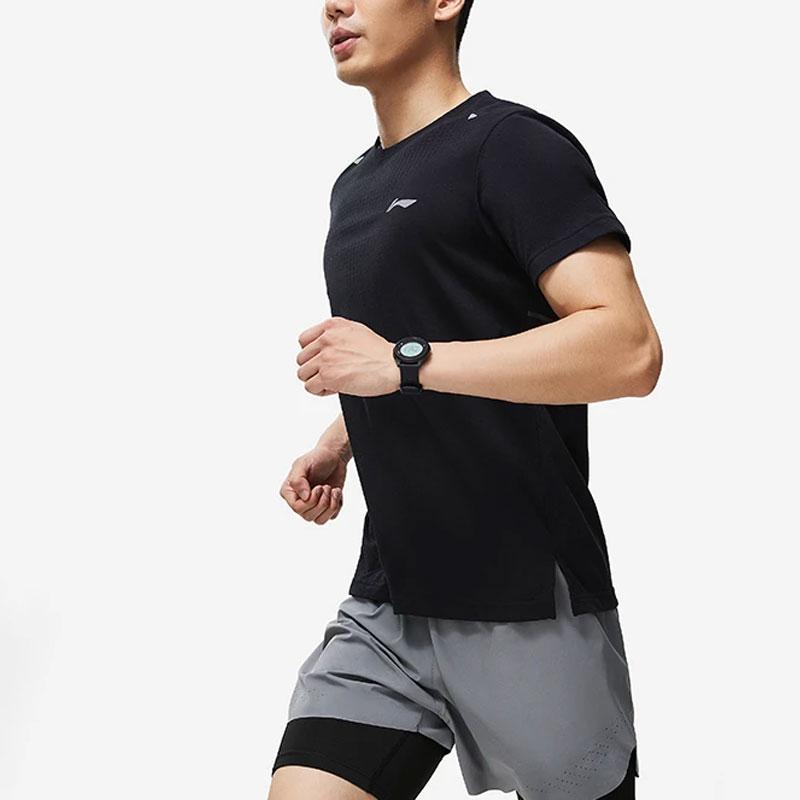 Li Ning Running Series Solid Color Reflective Quick-Dry Breathable Short Sleeve T-Shirt Men Tops Black ATST529-1