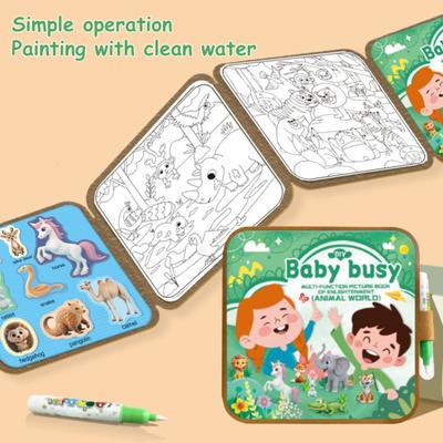 Kinder Wasser Malbuch mit Stiften Wiederverwendbares schmierfreies Wasser Zeichenbuch Tier Fahrzeug Gemüse Obst Zahl Vorschul Lern Malbuch