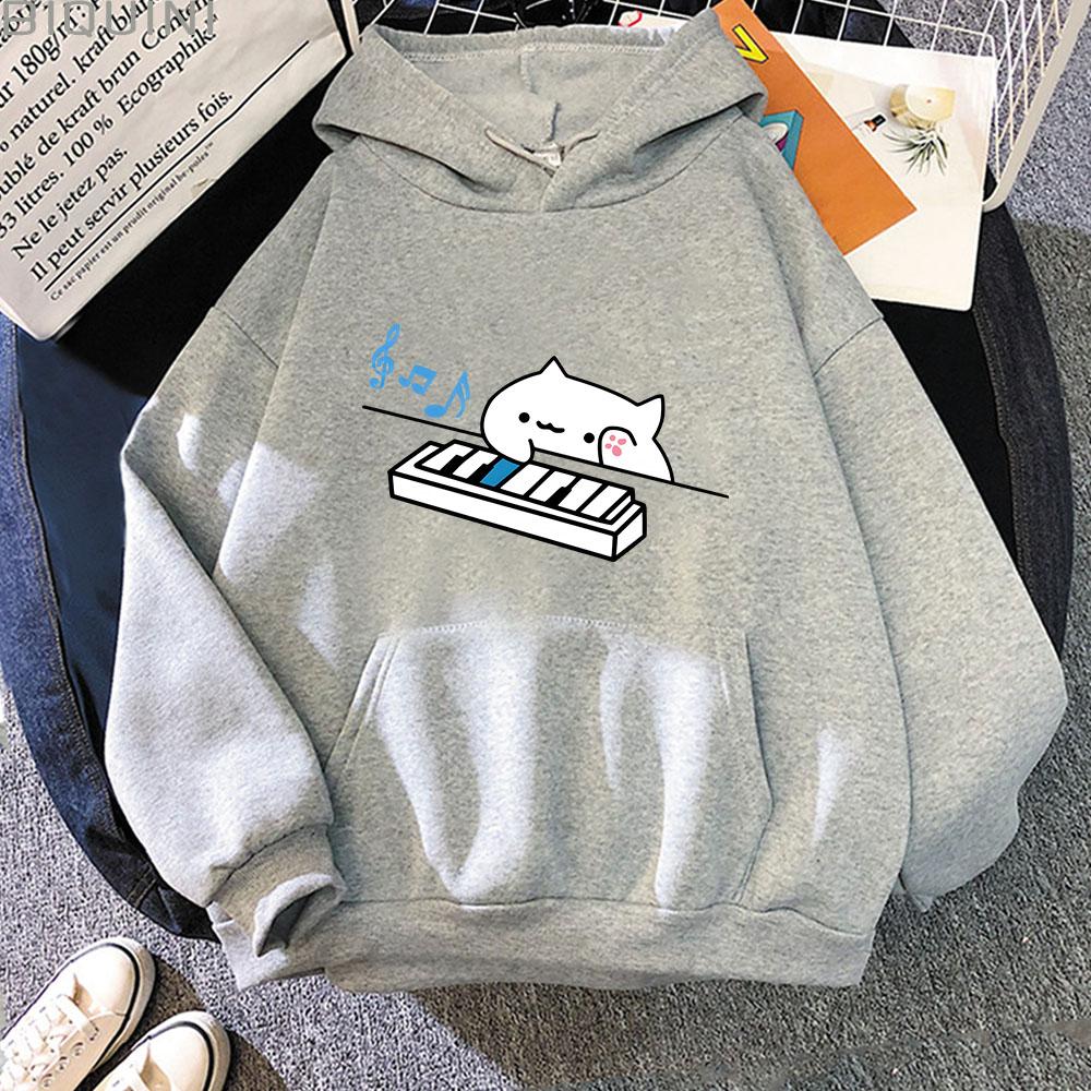 Bongo Cat Hoodies Plays Piano Kawaii Graphic Sweatshirts for Women Clothing Female Casual Men's Y2k Clothes Long Sleeve Pullover