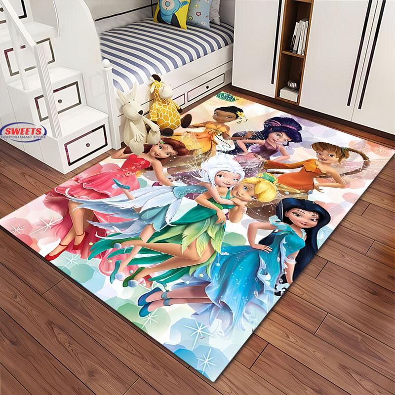 1PC Cute Princess Tinker Bell Cartoon Carpet for Bed Bedroom Sofa Picnic, Children's Room Large Decorative Mat All Seasons Rug