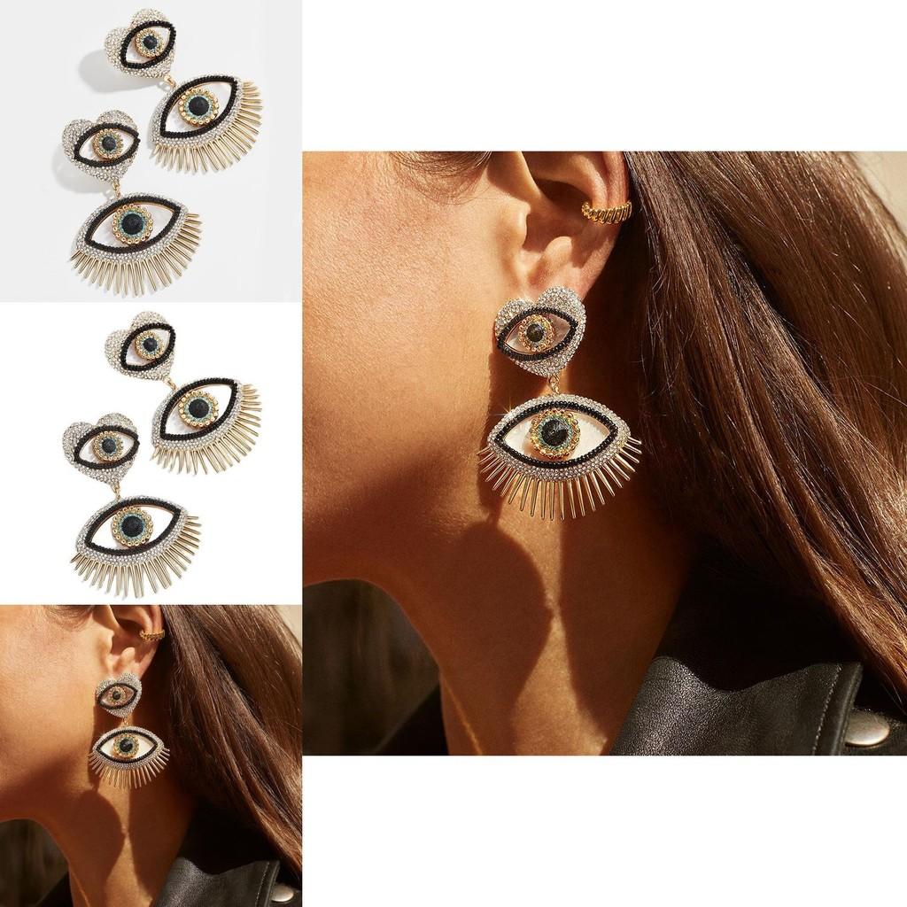 Elegant Rhinestone Studded Devil's Eye Earrings Trendy Creative Alloy Jewelry