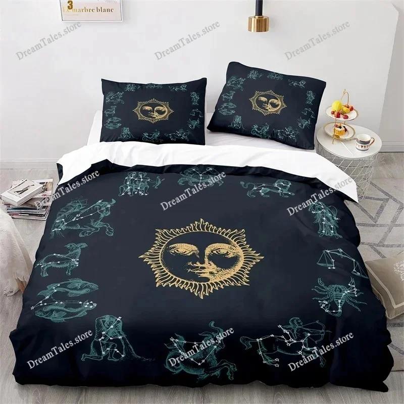 Sun and Moon Bedding Set King Queen Size Twelve Constellations Zodiac Comforter Cover Adults Astrology Polyester Duvet Cover