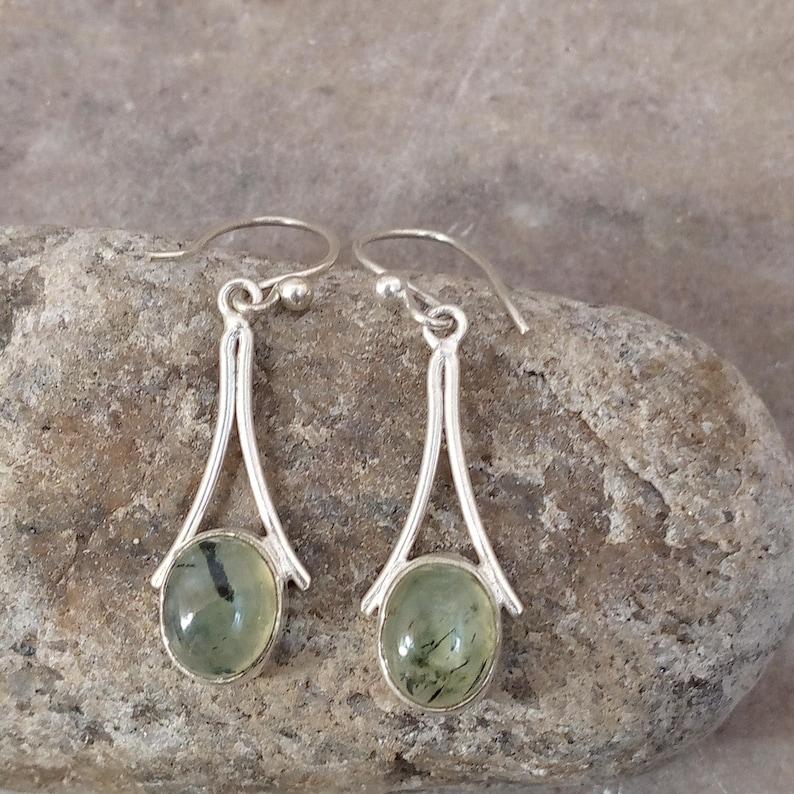 

Solid 95 Sterling Silver Prehnite Gemstone Handmade Dangler Earrings Gift For Her