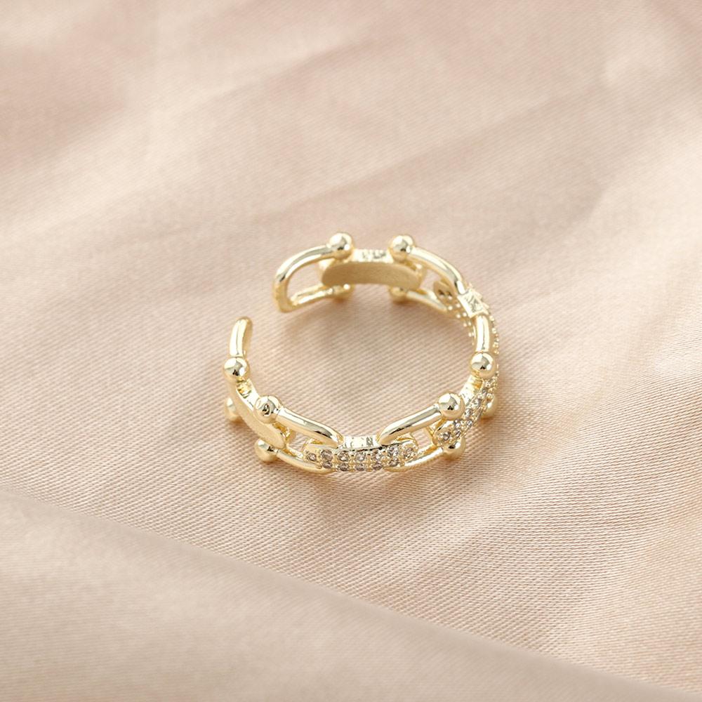 Rhinestone U Shaped Buckle Chains Geometric Korean Style Zircon Finger Rings Women Rings Open Rings