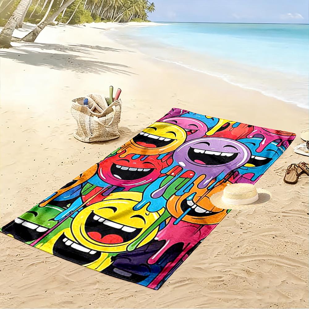Buntes Tropfendes Smiley-Gesichter Design Strandtuch schnelltrocknend für Reisen Outdoor-Sportarten Joggen Strand und Schwimmen
