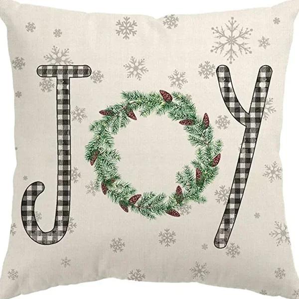 Merry Christmas Decor Cushion Cover 45x45 cm Pillow CaseCartoon Reindeer Santa Claus Printed Throw Pillowcase Linen Pillow Cover