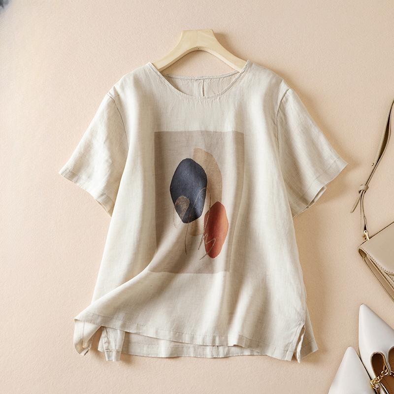 

Женская летняя футболка больших размеров из хлопка и льна с литературным принтом, свободные топы с короткими рукавами 2XL