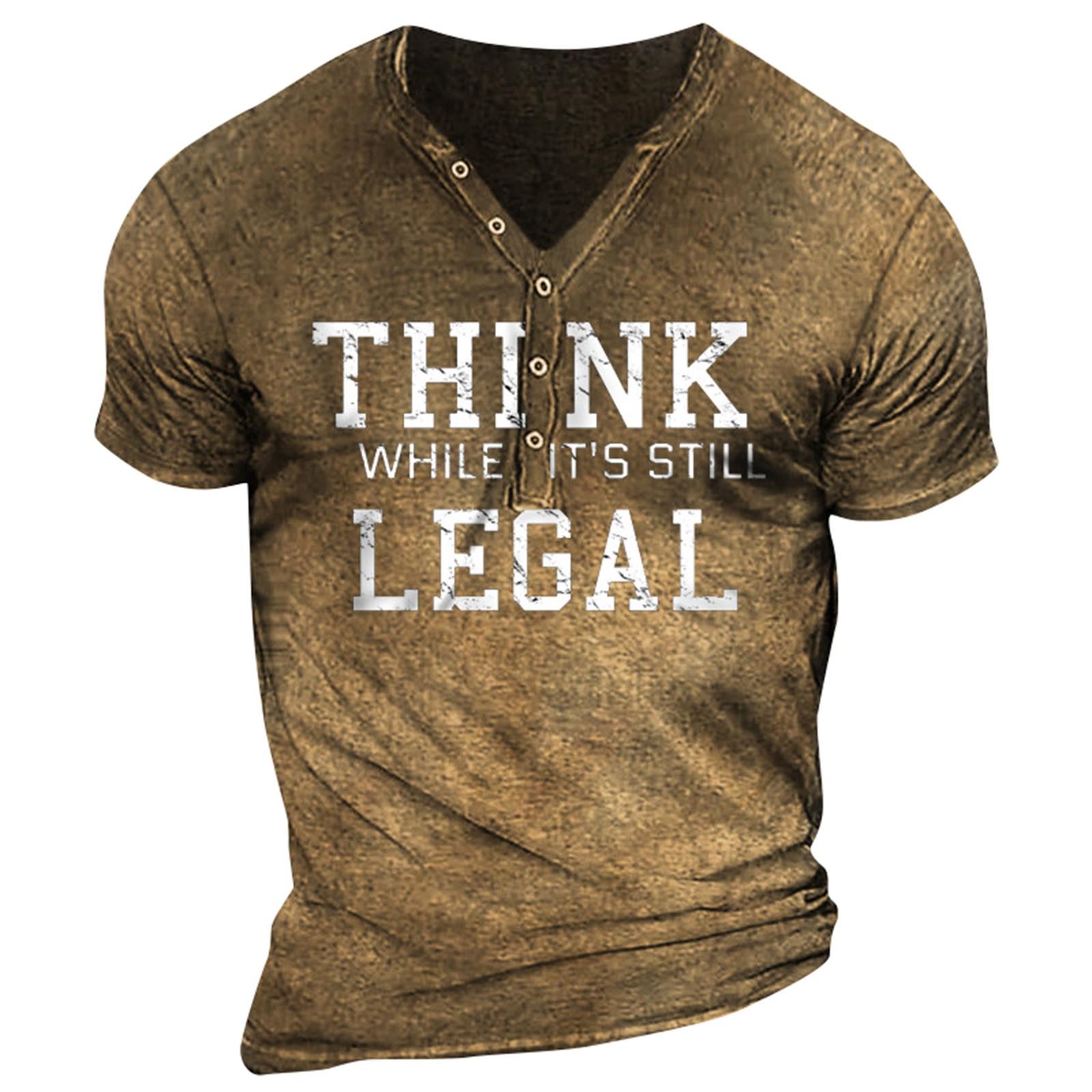 

Мужская летняя повседневная футболка с буквенным принтом и пуговицами с V-образным вырезом и коротким рукавом, мужские топы L коричневый