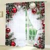 2 Panels Christmas Curtains 2D Flat Printed Balls Curtain with Snowflakes And Pine Branches Holiday Window Drapes Decoration for Living Room Decor