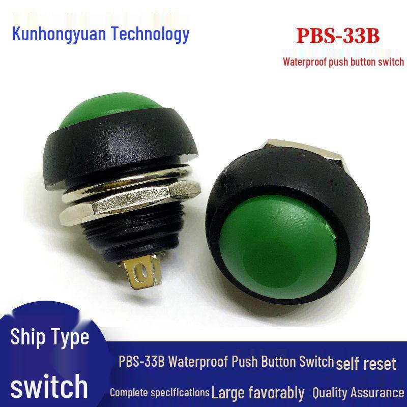 PBS-33B 12MM Waterproof Momentary Push Button Switch - Self-Resetting, Round, No Lock.