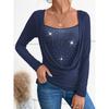 Women's 2025 New Ladies Casual Pullover Diamond Long Sleeve Fake Two-piece Top