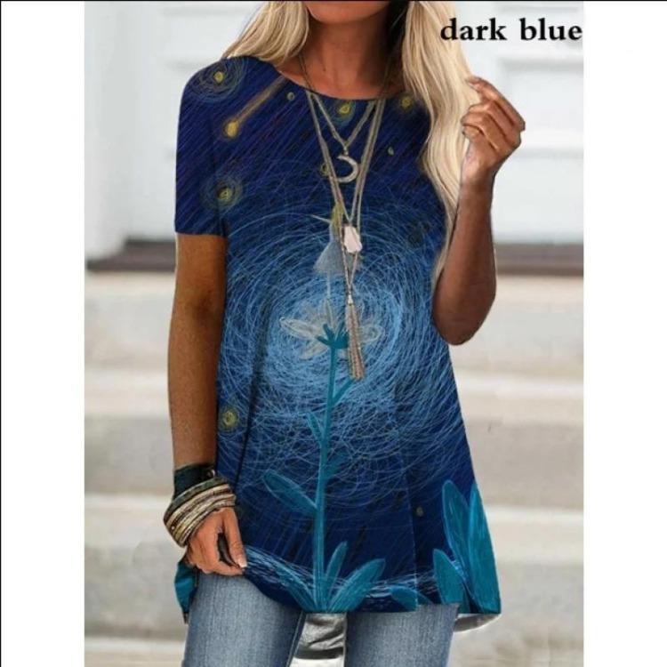 Floral Printed Casual Summer Blouse Loose Short Sleeve O-Neck Tunic Tops for Women Fashion S-5XL